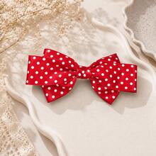 Women's Oversized Black Polka Dot Bow Hair Clip, Vintage Silk French Style Hair Accessory, Cute Y2K Style Bow Hair Clip Suitable For Party, Vacation And Daily Wear - Black - View 5