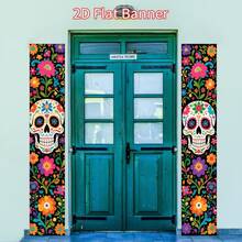 2D Planar Party Banner Set Of 1, Made Of Polyester, Featuring A Double-Layer Design With Sugar Skulls And Marigold Elements For Day Of The Dead Decoration, Suitable For Wall Hanging, No Power Supply Required - A - View 3