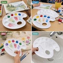 2er Set Weiße Kunststoff Farbpaletten mit Daumenloch und 10 Mischbereichen für Acryl Aquarell DIY Malerei - 2 weiße Kunststoffpaletten - Übersicht 6