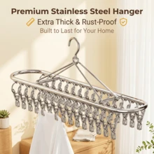 1pc Stainless Steel Oval Curved Multi-Clip Drying Rack With Multi-Functional Underwear And Socks Hanger For Home Laundry Organization And Storage Solutions - View 5