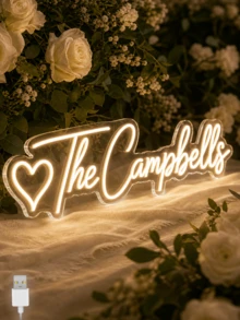 Custom Surname Neon Sign, Heart-Shaped Design, Wedding & Home Decor LED Light - Multicolor - View 5