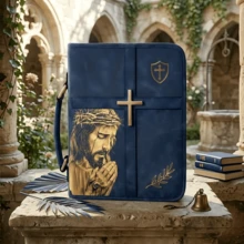 1pc Elegant Faux Leather Bible Cover Case With Handle, Vintage 3D Embossed Praying Jesus & Cross Protective Carrying Bag For Bible Study, Christian Religious Church Gifts For Men Women, Spiritual Organizer Tote - View 8