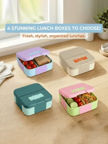 This Macaron Color Block Lunch Box Is Made Of PP Material, Features A Portable Design, Built-In Utensils, Leak-Proof Seal, And Is Suitable For Back To School, Office, Picnic, Camping, Travel And Daily Use - Multicolor - View 1
