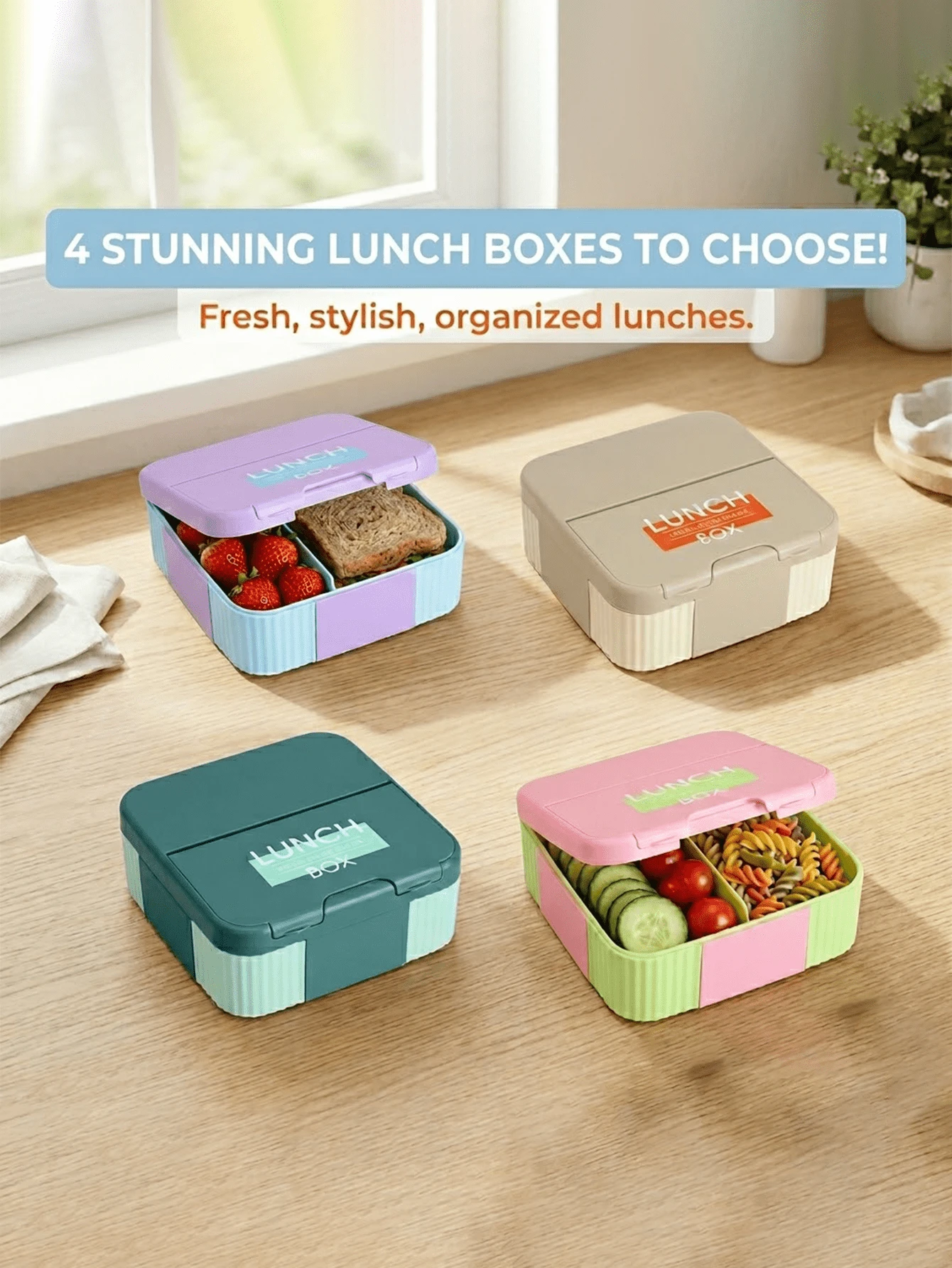 This Macaron Color Block Lunch Box Is Made Of PP Material, Features A Portable Design, Built-In Utensils, Leak-Proof Seal, And Is Suitable For Back To School, Office, Picnic, Camping, Travel And Daily Use - Multicolor - View 1