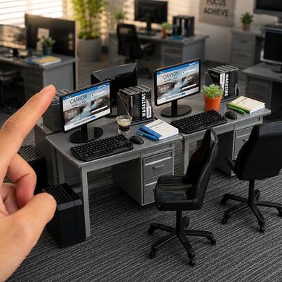 Dollhouse Mini Office Desk Set Miniature Decor, Includes Computer Desk, Chair, Monitor, Keyboard, Books, Plants And Notebook Miniature Models, Mini Office Scene Decoration, Miniature Scene Photography Props