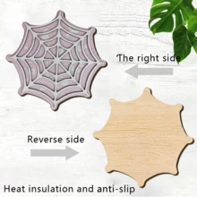4/12pcs Gothic Hollowed Out Spider Web Wooden Coaster Halloween Decor Coffee Tea Cup Table Decor - Spider Web Coaster - View 11