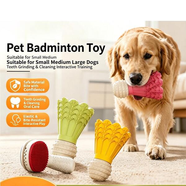 Pet Badminton Chew Toy Set, Durable TPR Interactive Dog Toy For Small Medium Large Dogs, Teeth Cleaning Grinding Molar Toy With Built-In Bell