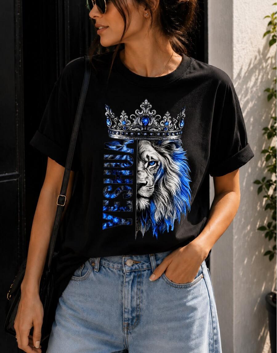 Women's Yeshua T-Shirt, Black Unisex Blouse, 100% Premium Cotton, Casual Streetwear Short Sleeve Shirt - 黑色 - 查看 1