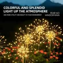 1pc Outdoor Solar Garden Light, 200/150/120/90 LED Copper Wire Firefly String Lights, 8 Modes Decorative Sparkle Landscape Light, Suitable For Path And Lawn Decoration, IP44 Waterproof - Solar-powered Fireworks Lights - View 2