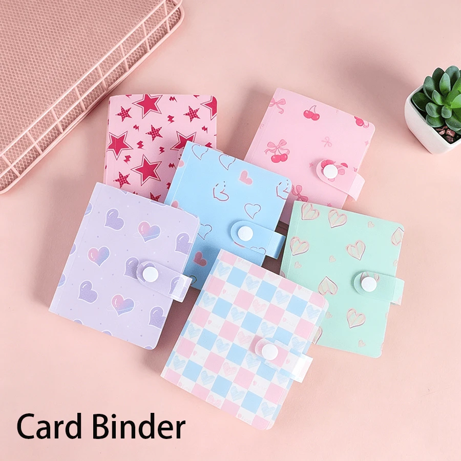 1pc Cute Korean Style Small Card Storage Album, Macaron Heart/Star Print Card Album, Portable Snap Button Mini Collection Photo Album, Suitable For Idol Cards, Bank Cards, Business Cards, ID Card Storage, Etc. - A - View 1
