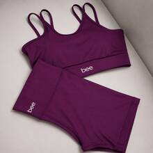 Bee Fitness Set, Workout Top With Padded Cups, High Waist, Gym, Zero Transparency - Purple - View 2
