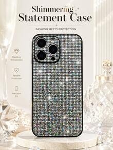 1 pieza Funda de teléfono con lujo de brillo de diamantes de imitación compatible con iPhone 17/16 Pro Max/15 Plus/14 Pro, teléfonos, estilo de celebridad INS, funda protectora a prueba de golpes con todo el rhinestone y recortes precisos - Multicolor - Ver 3