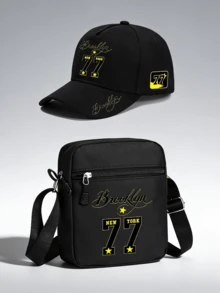 1pc/2pcs "Brooklyn 77" Personalized Number Pattern Design Printed Unisex Curved Brim Baseball Cap And Crossbody Bag, Street Fashion Outdoor Sports Baseball Cap And Bag, Adjustable, Gift For Yourself Or Friends - Multicolor - View 1