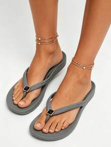 Chanclas unisex con soporte de arco, sandalias de playa de unicolor, chanclas neutras para vacaciones para playa y hogar, primavera verano otoño - Flor de zapato de diamante gris y negro - Ver 8