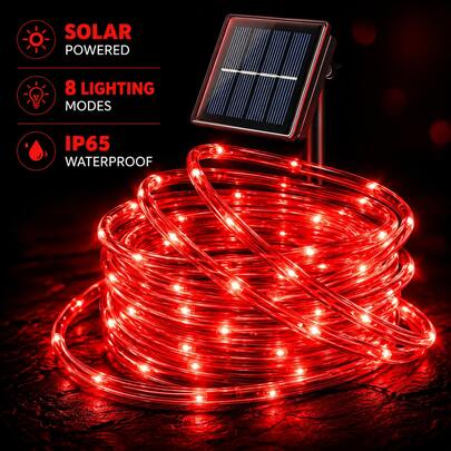 Outdoor String Lights Solar Tube Rope Lights, Flexible Clear Tube LED Lights With 8 Modes, IP65 Waterproof Solar Powered Lights For Patio, Pergola, Porch, Garden, Fence, Backyard & Party Decor