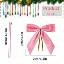 12PCS Colorful/Pink Beaded Chain With Gold Thread Velvet Bow Set, Multi-Specification Christmas Hanging Decorations, Beaded Chain + Pink Velvet Bow, Random Colorful Beaded Chain, Gift Box Packaging/Christmas Decoration/Party Decor/Wedding Birthday Handmade Craft Materials/New Year Atmosphere Hanging Ornaments, Christmas Tree Hanging Pendant Gift Box Universal Hanging Decoration - Colorful Beaded Chain + Pink Velvet Bow - View 2