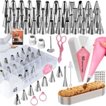 Juego de 115 piezas para decorar pasteles, boquillas para manga pastelera, mangas, herramientas de repostería, moldes ovalados para pasteles, con caja de almacenamiento, utensilios de cocina, herramientas de horneado, crema de postre, queso crema, glaseado, mermelada, mantequilla, masa de pan, repostería DIY, diseño creativo popular para puré de patatas, chocolate, helado, donut, forma de flor exquisita hecha a mano, fiesta de cumpleaños, reunión familiar, celebración de vacaciones, regalo perfecto para entusiastas de la repostería - Ver 1