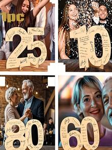 Wooden Number Greeting Card, Suitable For 18 To 80 Years Old Birthday And Anniversary; Features Personalized Handwritten Style Message; Perfect Gift For Both Men And Women; Can Be Used As A Decorative Greeting Card Or Birthday Party Decoration. - Multicolor - View 2