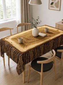 Wooden Tree Grain Print Tablecloth, Waterproof Rectangular Table Cover, Dining Tablecloth, Rectangular Tablecloth, Rustic Country Style Kitchen And Dining Room Decor, Suitable For BBQ, Picnic, Birthday Party And Holiday Indoor Outdoor Gatherings - A - View 5