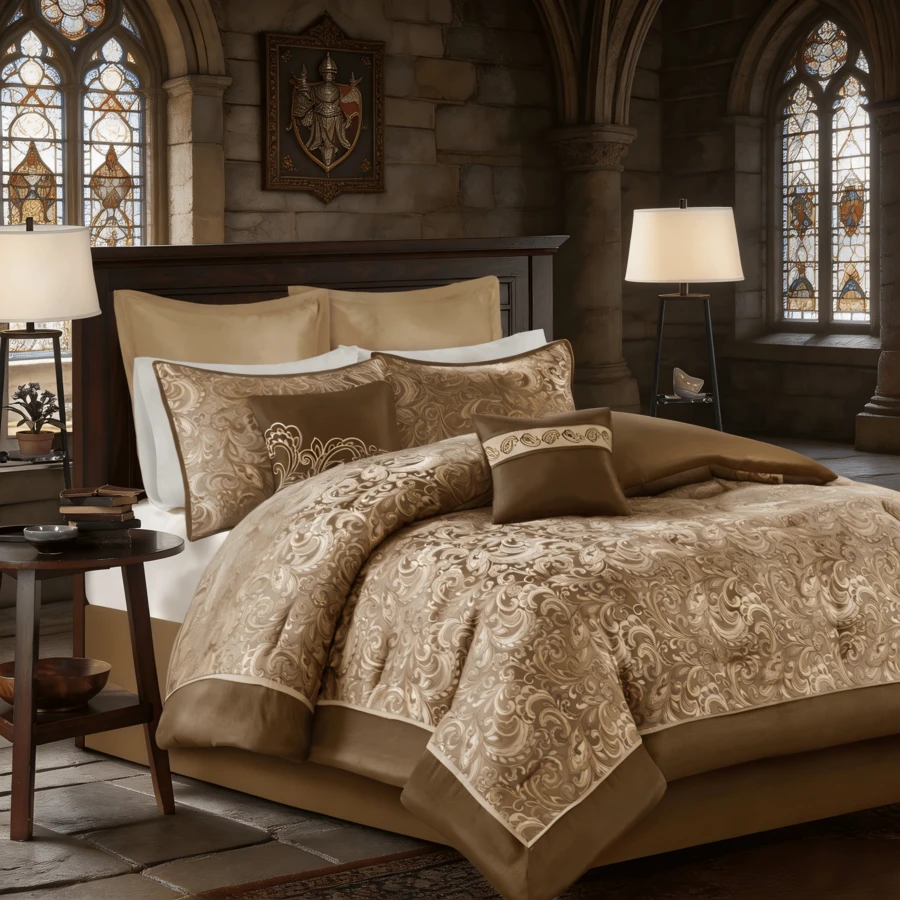 Elegant 8/24 Pieces Bed In A Bag Bedding Comforter Set,Faux Silk Comforter Jacquard Paisley Design Matching Curtains (8 Pieces Exclude Windows Panels),All-Season Essentials Home Textile For Queen-King-California King Size,Christmas Thanks Giving Gift - Brown-8 Pieces - 查看 1