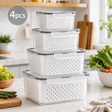 2pcs/3pcs/4pcs Refrigerator Food Storage Boxes With Lids And Removable Colander, Stackable Fruit And Vegetable Storage Containers, Transparent Fridge Organizer, Gray/Blue, Multiple Sizes S/M/L/XL - View 19