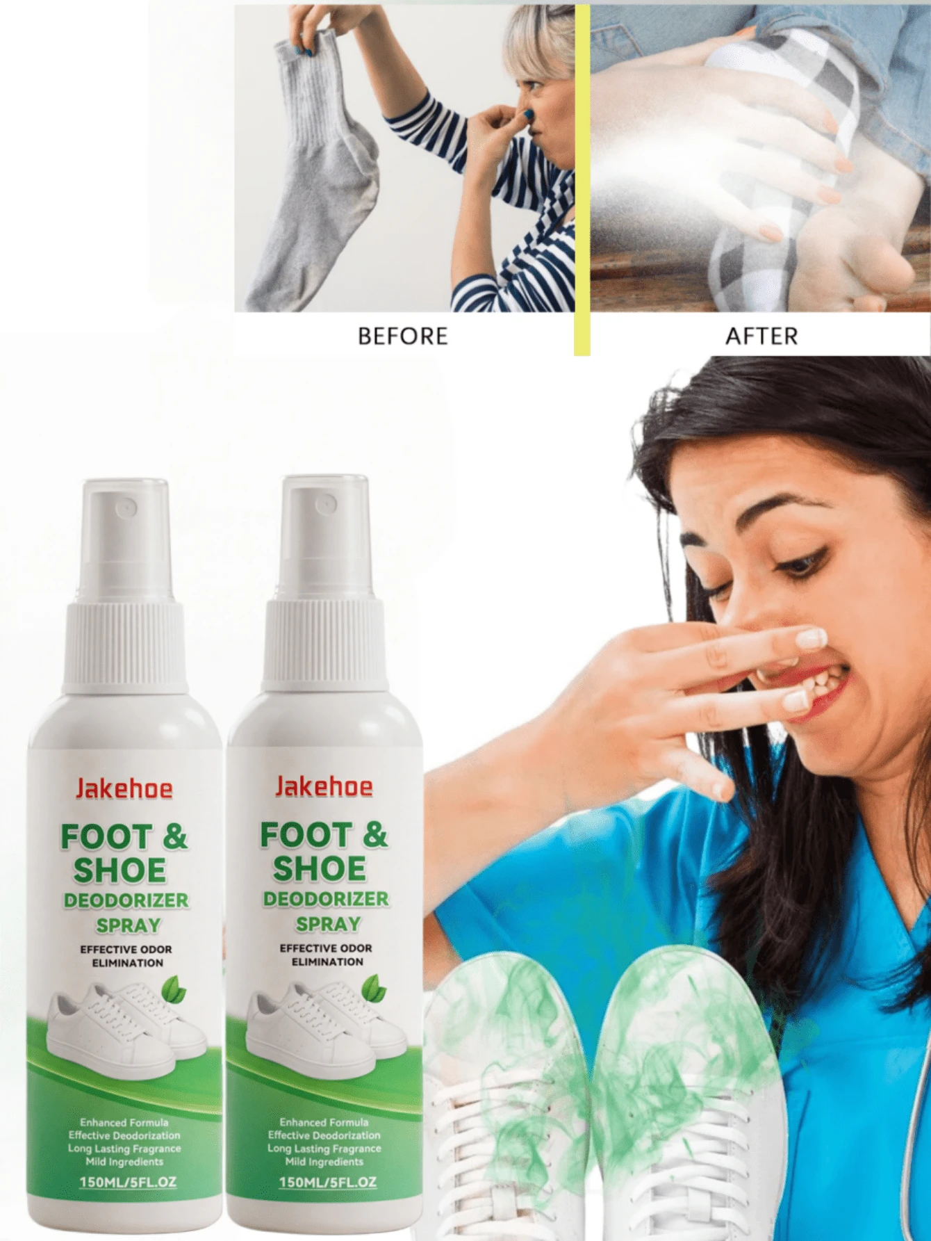 jakehoe 鞋襪除臭噴霧,鞋襪異味消除劑,空氣清新劑,清新香氣,適用於足部、襪子、運動鞋、高跟鞋、鞋子、鞋櫃、衣櫥、鞋櫃及居家環境 - 多色 - 查看 1