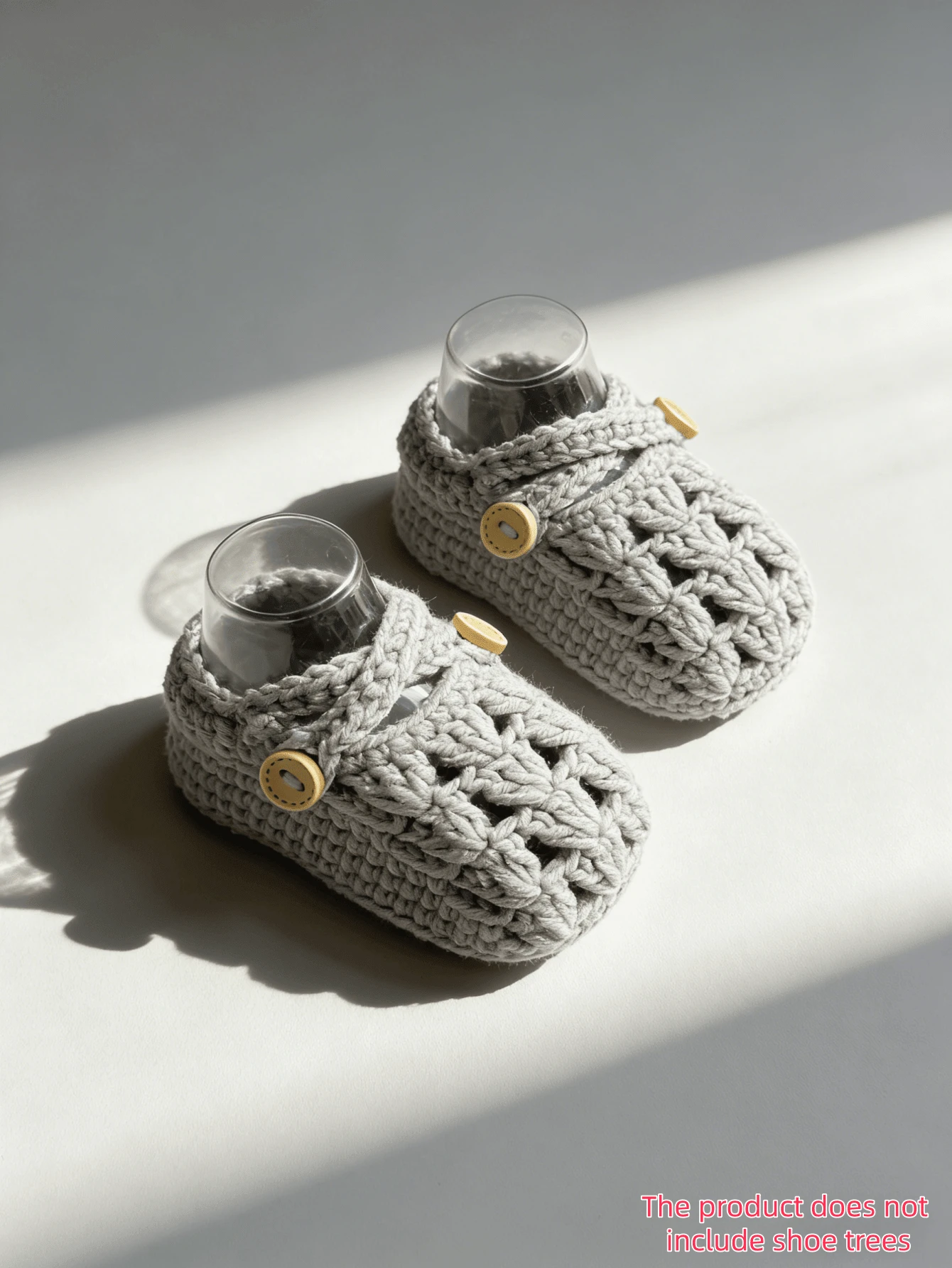 1 Pair Handmade Infant Boots, Crochet Knit Light Purple Shoes With Buckle Detail, Suitable For Infant Size - Light Grey - View 1