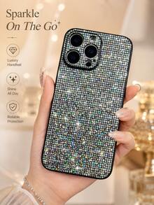 1 pieza Funda de teléfono con lujo de brillo de diamantes de imitación compatible con iPhone 17/16 Pro Max/15 Plus/14 Pro, teléfonos, estilo de celebridad INS, funda protectora a prueba de golpes con todo el rhinestone y recortes precisos - Multicolor - Ver 6