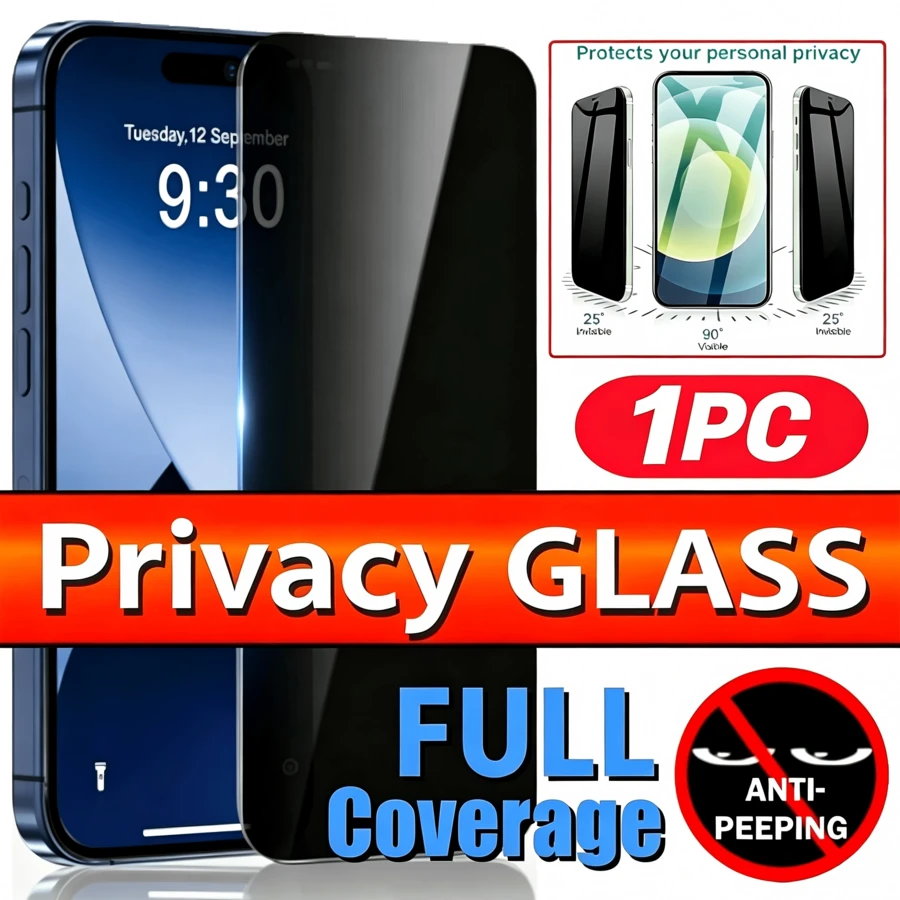 Yezodawee 1pc Tempered Glass Privacy Screen Protector, Compatible With IPhone 17 Pro Max/17 Pro/17/Air/16 Pro Max/16/16 Pro/16 Plus/14 Pro Max, 9H+ Scratch Resistant, Touch Sensitive, Case Friendly, Includes Cleaning Kit, Premium 9H+ - Black - View 1