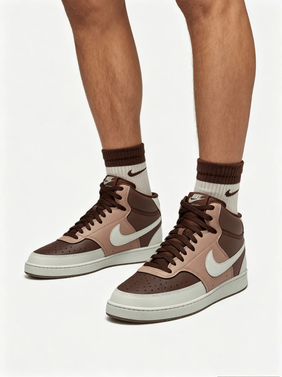 Nike Court Vision Next Nature Retro Comfort Fit Cushioning Grip Anti-Slip Lightweight Mid-Top Sneakers For Men - Brown - View 1