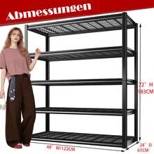 Schwerlastregal 5 Ebenen mit Gitterböden, Höhenverstellbar, Metall Lagerregal 183 x 122 x 61 cm, Robustes Garagenregal mit Anti-Rost & Kratzfester Oberfläche, Schraubenlose Montage in 10 Minuten, mit Rutschfesten Füßen & Kippschutz für Garage, Keller & Werkstatt. - CW183-122-61 - Übersicht 1