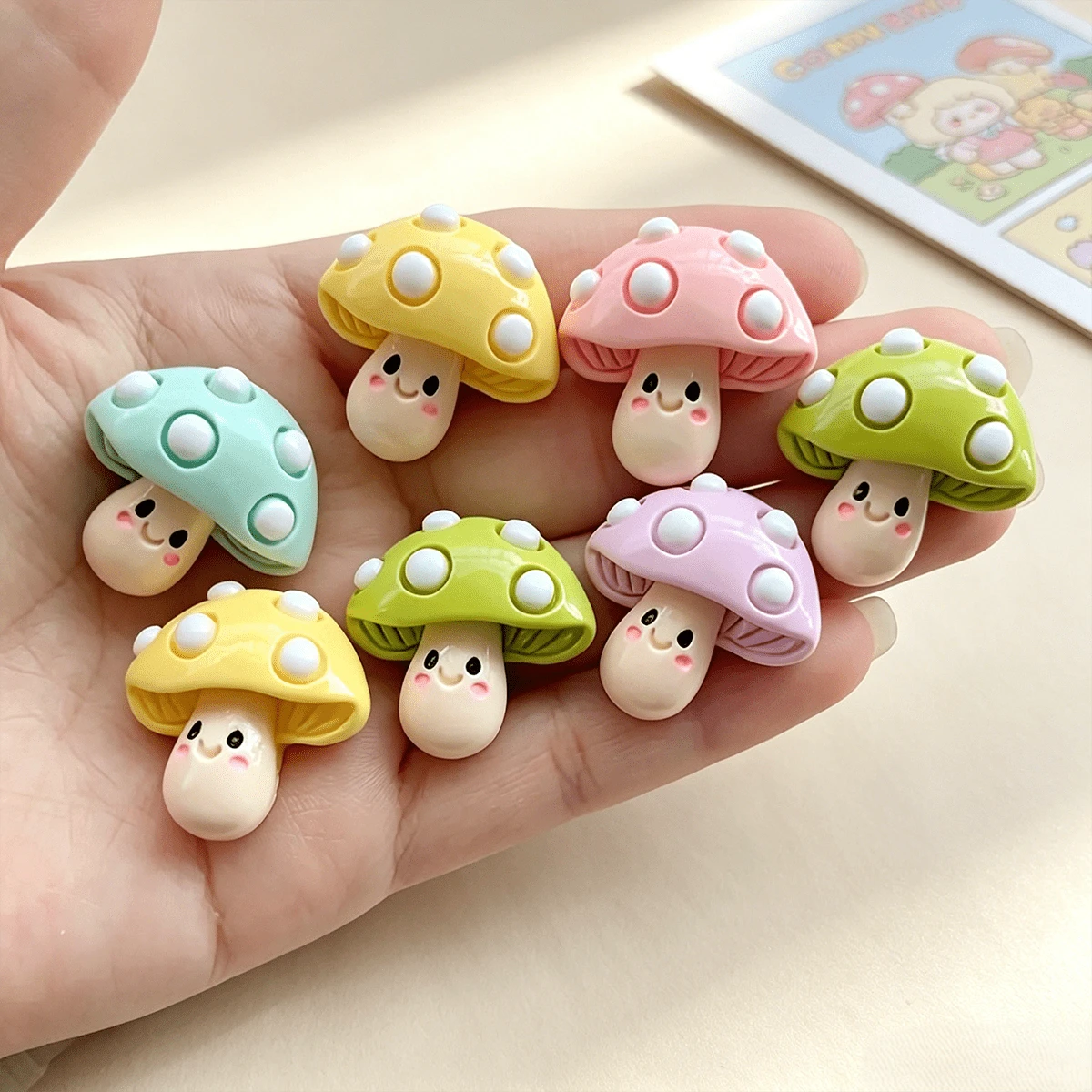 10/20/30pcs Mushroom Resin Decor - Suitable For DIY Crafts, Phone Case, Hair Clip Decoration, Jewelry Making - Random Color - Multicolor - View 1