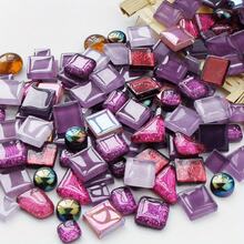 120g Piezas de mosaico de vidrio de formas mixtas multicolor, azulejos de vidrio teñido surtidos cuadrados redondos y triangulares con efecto de brillo para manualidades de arte de mosaico DIY, decoración del hogar y proyectos hechos a mano - A - Ver 14
