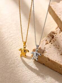 1pc Summer Ocean Style Sea Turtle Pendant Necklace, Silver Stainless Steel Chain, Vacation Style Accessory, Beach Trip Daily Gift - How Much 1 - View 2