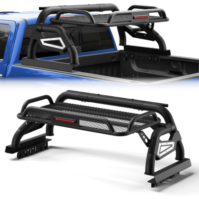 LONGSUN Barra antivuelco con cesta de carga para camionetas de tamaño completo, portaequipajes ajustable, barra antivuelco para el lado del conductor, productos específicos para camionetas, (ancho de la caja de carga: 61.57–65.19 pulgadas), palanca de cambio ajustable,