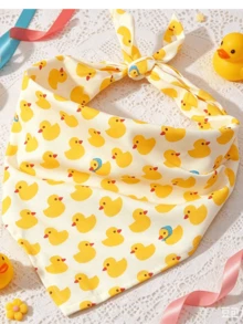 2pcs Yellow Duck Pet Bandana, Suitable For Cats And Dogs, Polyester Cute Yellow Polka Dot Pet Triangle Scarf, Happy Dog Style Design, Suitable For Furry Friends Daily Wear At Home Or Outdoor Play - Multicolor - View 7