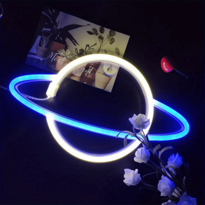 1件裝 行星霓虹燈 LED 霓虹牆飾燈，電池與 USB 供電，適合臥室、派對、婚禮、遊戲室（不含電池）
