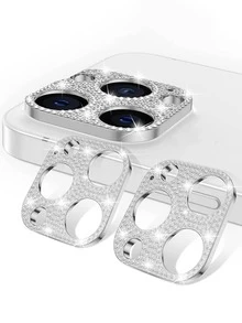 2pcs Rhinestone Decor Lens Protector Compatible With IPhone 15/15Pro/15Plus/15Promax Gift For Birthday, Family, Friends Sparkling Crystal, Lens Protector, Phone Accessories Waterproof Shockproof Anti-Fall Anti-Fall Scratch Resistant Anti-Fingerprint Full Cover - Silver - View 24