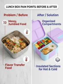 This Macaron Color Block Lunch Box Is Made Of PP Material, Features A Portable Design, Built-In Utensils, Leak-Proof Seal, And Is Suitable For Back To School, Office, Picnic, Camping, Travel And Daily Use - Multicolor - View 2
