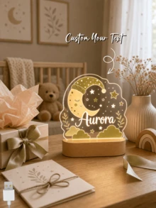 Luz nocturna LED con nombre personalizado, diseño de luna y estrellas dormilonas, lámpara de decoración del hogar personalizada - Multicolor - Ver 4