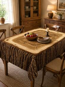 Wooden Tree Grain Print Tablecloth, Waterproof Rectangular Table Cover, Dining Tablecloth, Rectangular Tablecloth, Rustic Country Style Kitchen And Dining Room Decor, Suitable For BBQ, Picnic, Birthday Party And Holiday Indoor Outdoor Gatherings - A - View 6