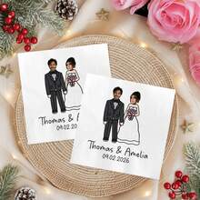Customized Face Wedding Napkins, Personalized Couple Portrait Napkins, Fun Photo Bridal Shower Rehearsal Dinner Decor, Fun Wedding Decor - Multicolor Portrait Tissues - View 2