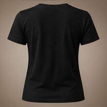 Women's Round Neck T-Shirt With White Dahlia Floral Print, Short Sleeve T-Shirt, Comfortable Casual Blouse For Office, Walk And Everyday Wear - 黑色 - 查看 5