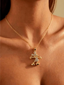 Miniso Disney Mickey Mouse Cartoon Rhinestone Pendant Necklace 1Pc Gold Or Silver Tone Lightweight For Women Daily Gift - Style1 - View 4