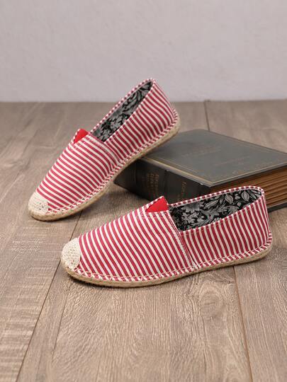 Zapatos de mujer casuales de lona con rayas y tejido de paja, para verano, exteriores y vacaciones, tipo slip-on, alpargatas y zapatos de pescador
