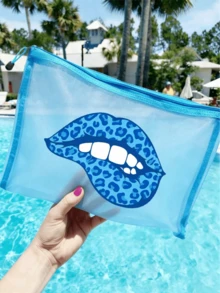 Fashion Leopard Print Lip-Shaped Mesh Beach Bag, Portable Mesh Makeup Bag, Zipper Travel Organizer - Lightweight, Fade-Resistant Cosmetic And Toiletry Bag, Suitable For Men And Women, Ideal Gift For Mothers, Teachers, Friends, Nurses, Essential For School, Vacation, Travel, Perfect For Teacher's Day And Back To School Season,Back To School - Multicolor - View 4