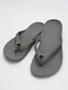 Chanclas unisex con soporte de arco, sandalias de playa de unicolor, chanclas neutras para vacaciones para playa y hogar, primavera verano otoño - Flor de zapato de diamante gris y negro - Ver 3