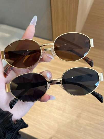 1/2 Pair Vintage Oval Metal Frame Glasses, Fashionable Versatile Decorative Lenses, Suitable For Street Photography, Public Transportation And Daily Wear, Unisex