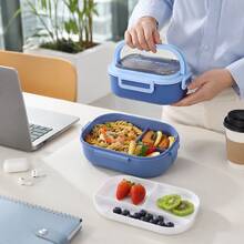 1pc Compartment Sealed Bento Box With Utensils, Multipurpose Food Container Suitable For Pastries, Snacks, Breakfast, Lunch. Portable Insulated Lunch Box, 4 Colors Available. Suitable For Office, Students And Travel - Multicolor - View 4