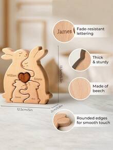 Customized Name Wooden Rabbit Ornament With 2-5 Names Family Name Sign, Children's Room Decor, Multi-Purpose Home Decoration, Perfect Gift For Mom, Kids, Christmas, Thanksgiving, Mother's Day And Birthday - Nude - View 11